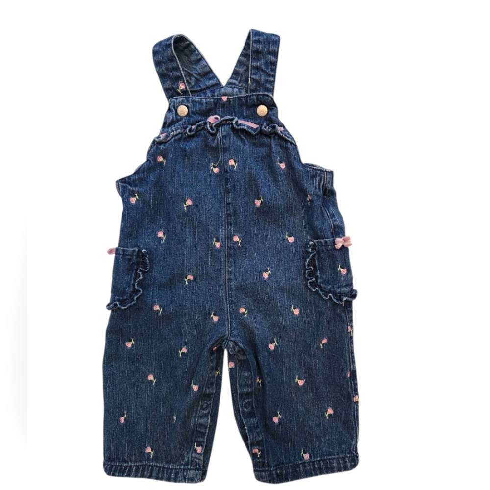 Vintage Y2k Faded Glory Denim Overalls Rose Floral Print